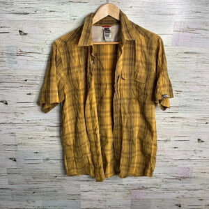 The north face  yellow brown plaid tee shirt button down size medium orange